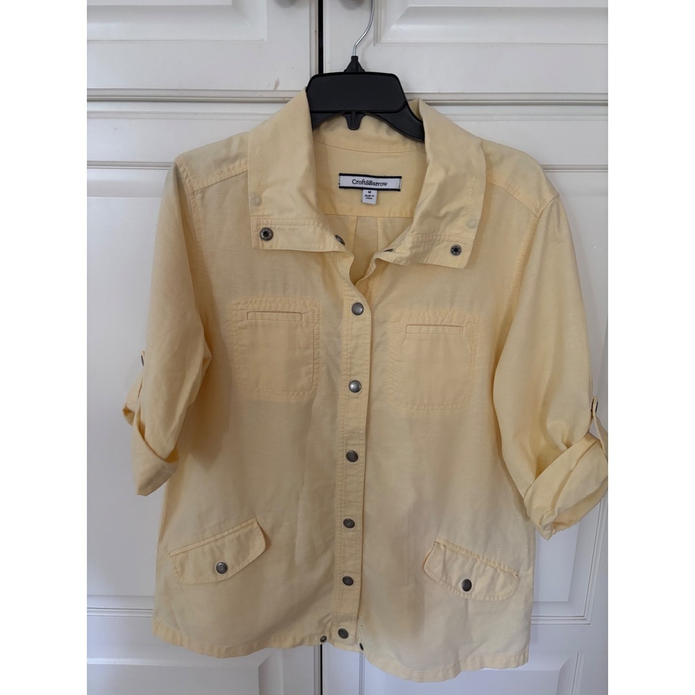 Croft & Barrow Yellow Linen Blend Roll Tab Pocket Utility Button Up Women Size M